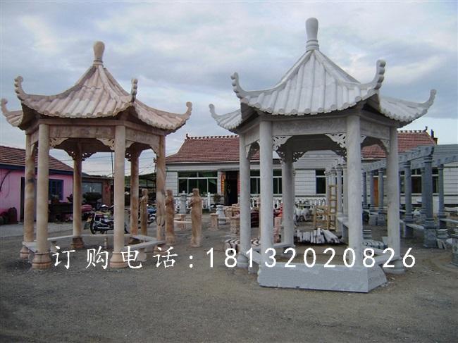 六角涼亭石雕，公園石雕涼亭
