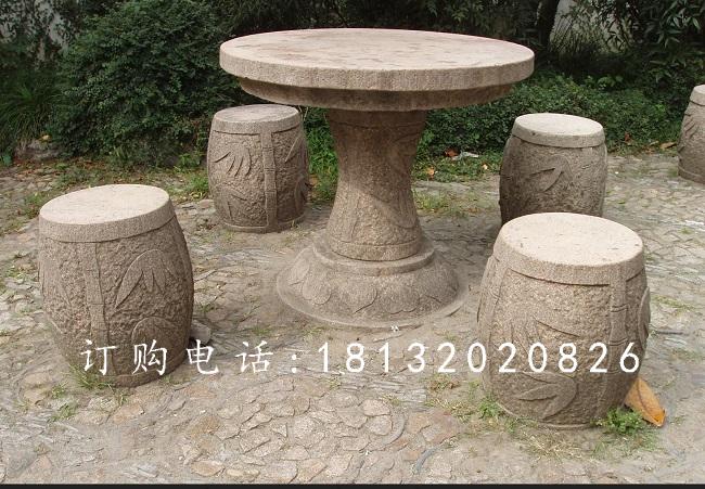圓桌圓凳石雕，公園桌椅石雕