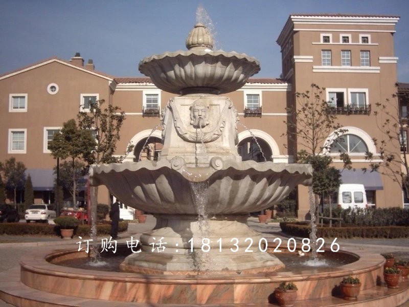 別墅噴泉雕塑，兩層石雕噴泉