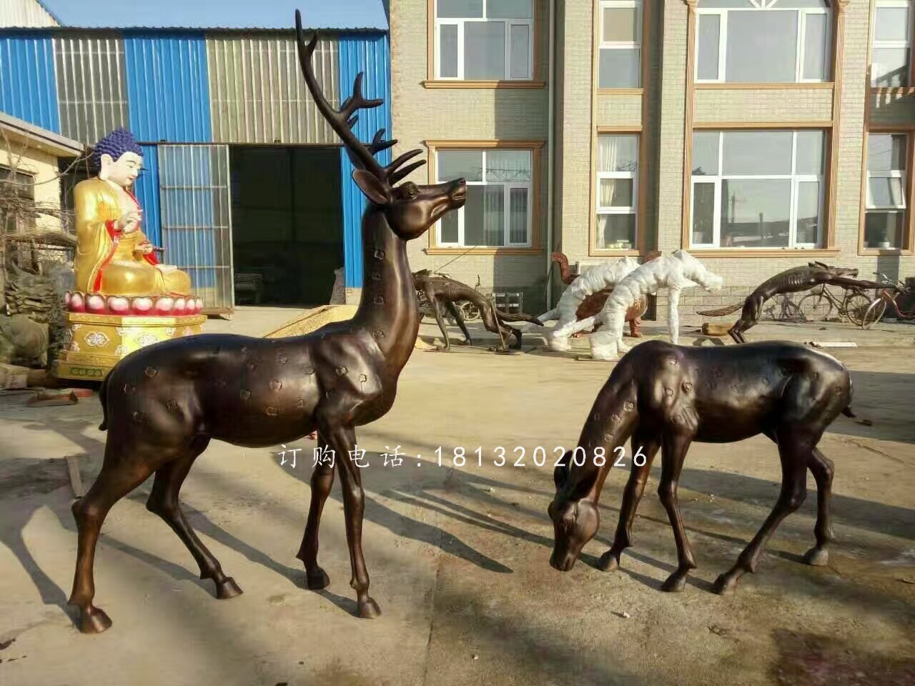 銅鹿雕塑，公園動(dòng)物銅雕