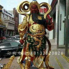 玻璃鋼紅臉關(guān)公雕塑，貼金人物雕塑