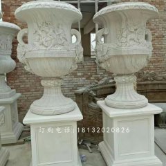 漢白玉花盆石雕，歐式花盆雕塑