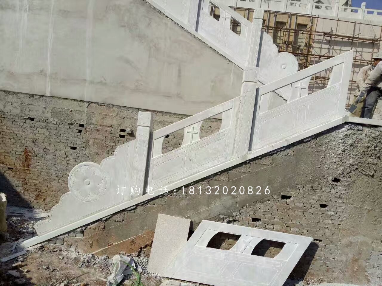 教堂石欄板雕塑，漢白玉欄板石雕 (4)