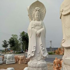 三面觀音石雕，漢白玉觀音雕塑