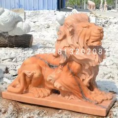 晚霞紅石獅子雕塑，西洋獅子石雕