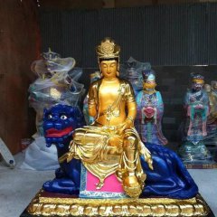 玻璃鋼貼金文殊菩薩，寺廟佛像雕塑