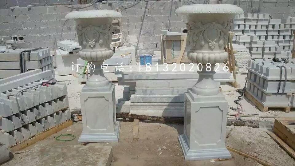 小區(qū)石花缽雕塑，歐式花盆石雕