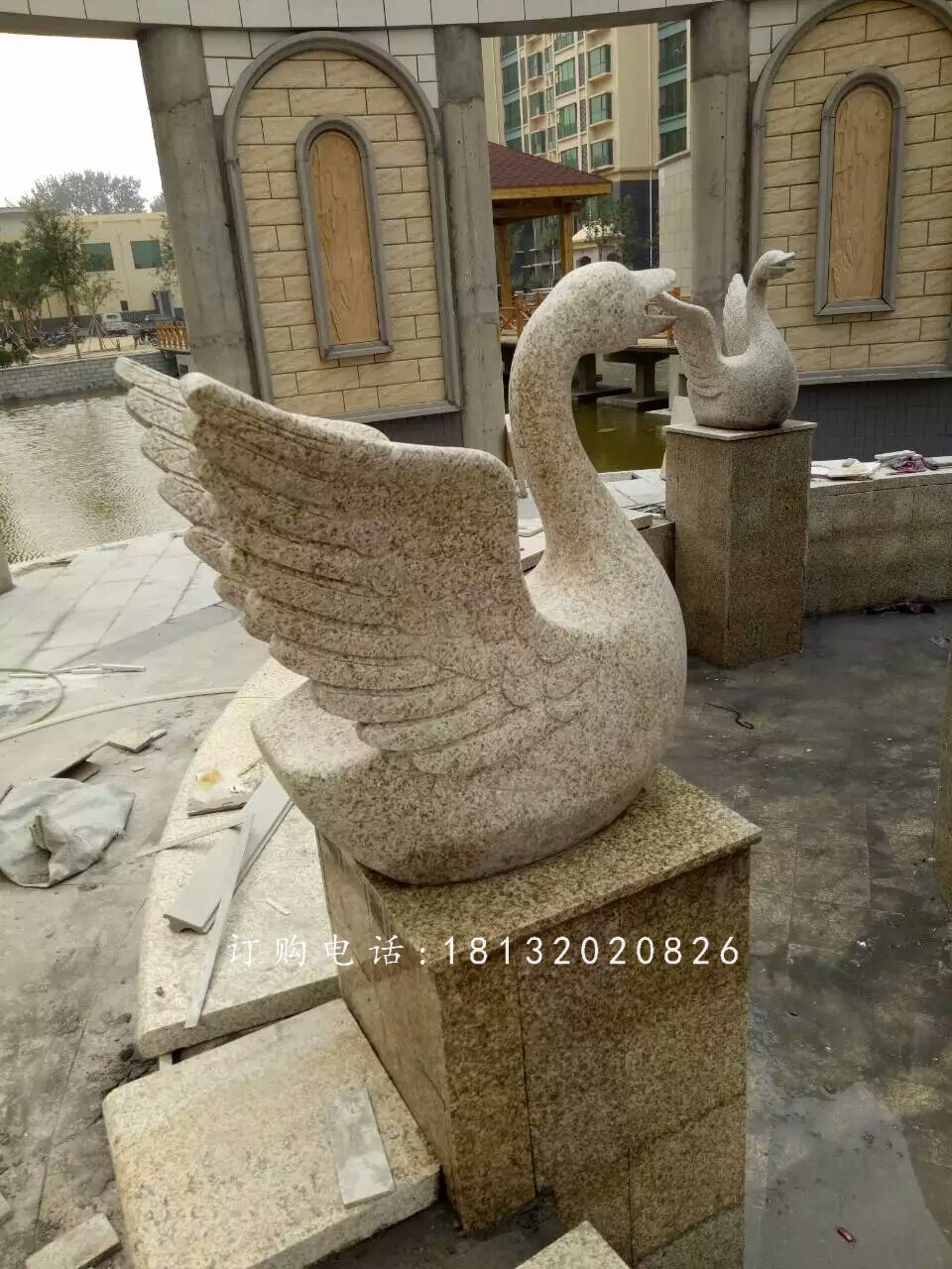 砂巖天鵝雕塑，小區(qū)景觀動(dòng)物石雕