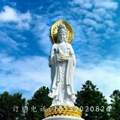 大型三面觀音石雕，漢白玉佛像雕塑