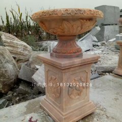 晚霞紅石雕花盆，小區(qū)花盆雕塑