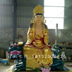 文殊菩薩雕塑，玻璃鋼貼金佛像雕塑