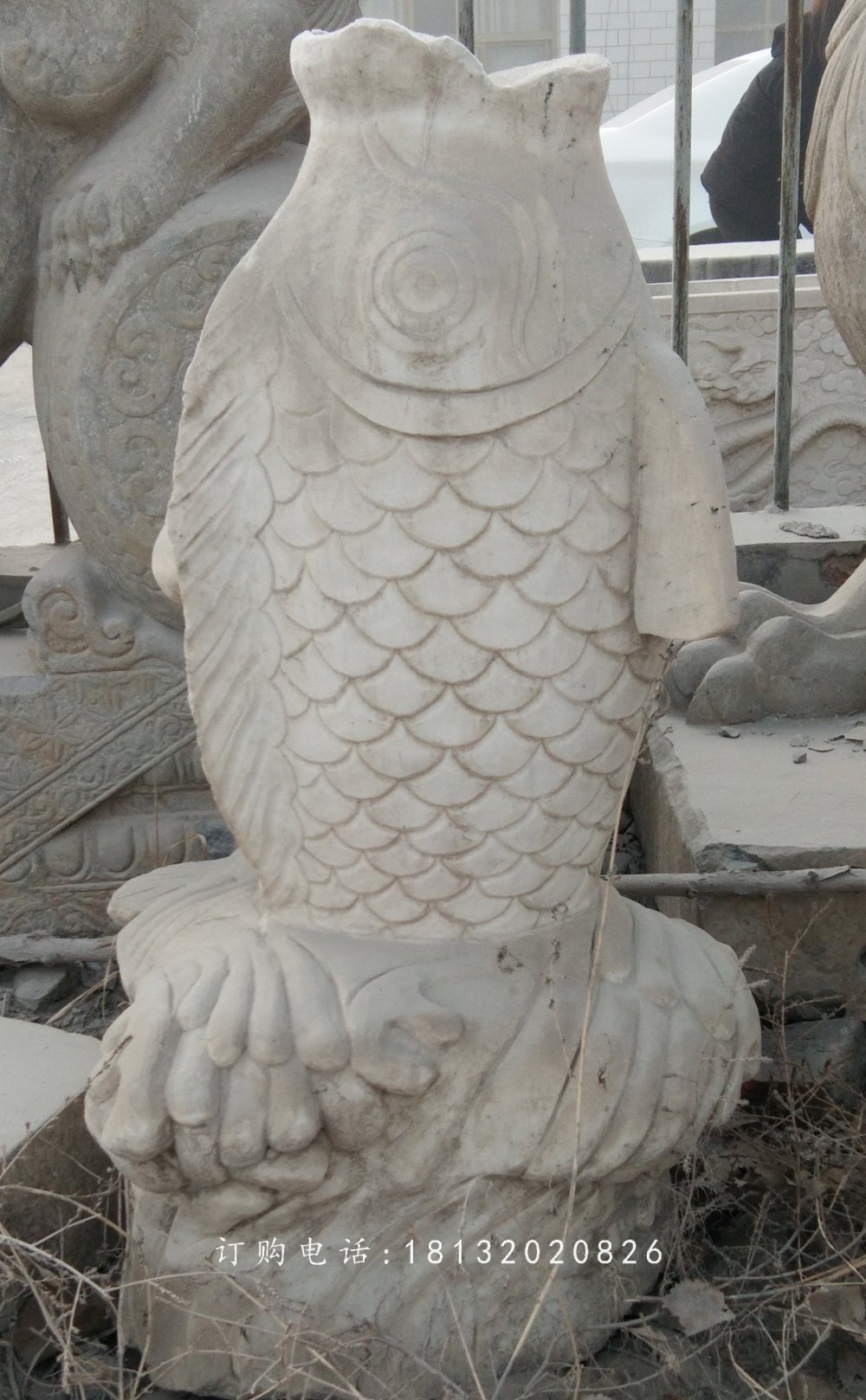 噴水魚石雕，公園噴泉石雕 (1)