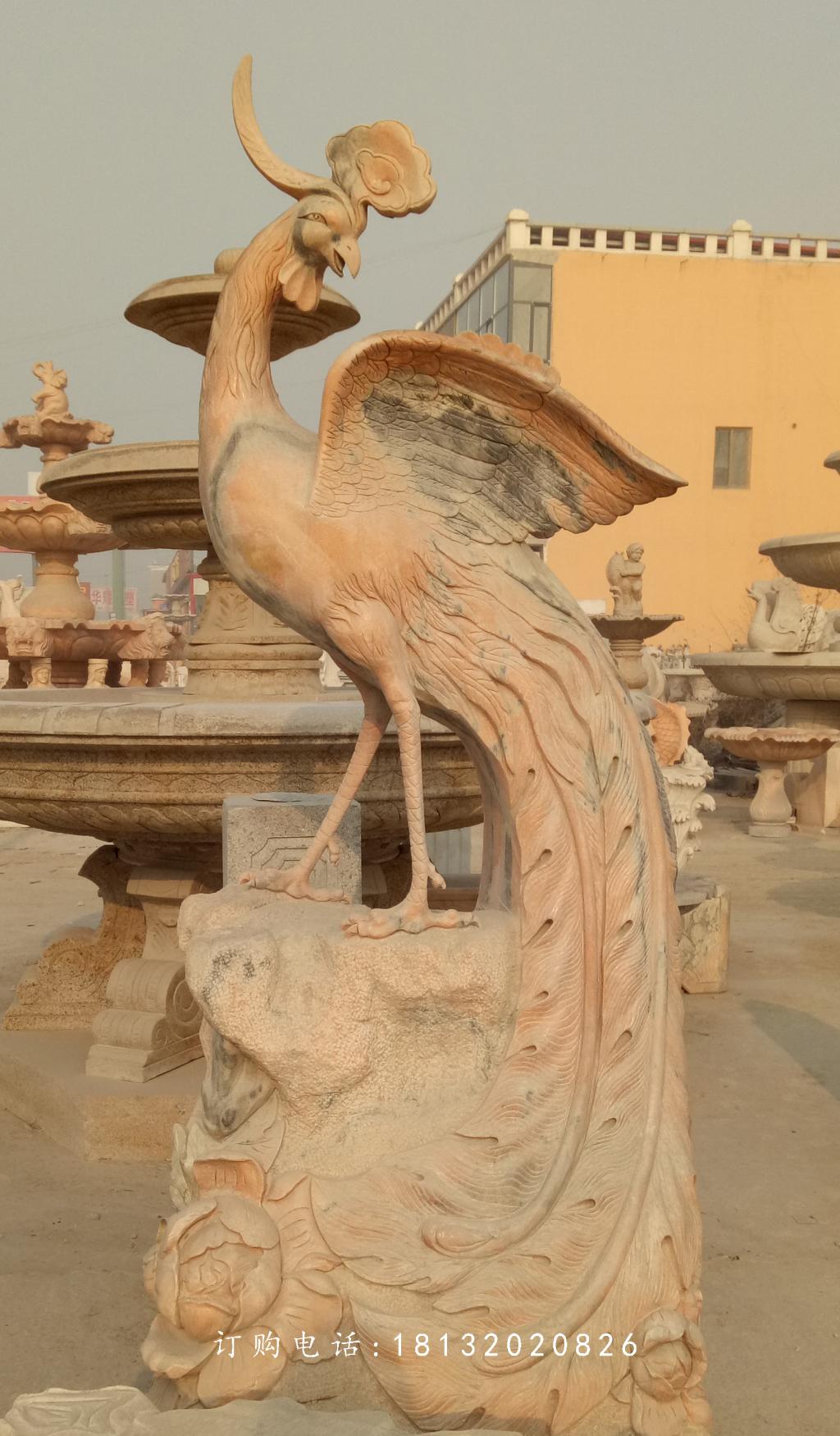 鳳凰石雕，晚霞紅古代神獸石雕