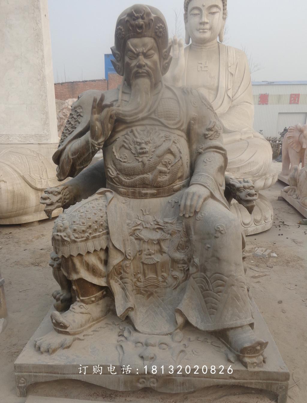 關(guān)公石雕，青石關(guān)公雕塑，寺廟石關(guān)公