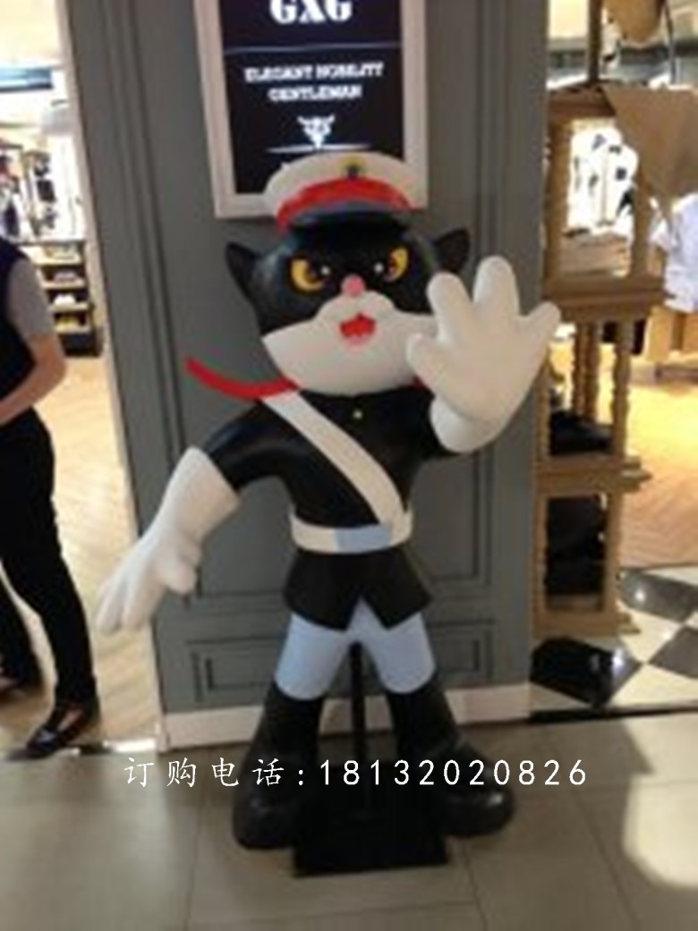 黑貓警長(zhǎng)雕塑，玻璃鋼動(dòng)畫(huà)人物雕塑