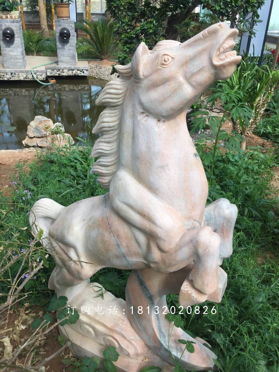 晚霞紅馬雕塑，廣場石雕馬 (2)