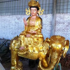 玻璃鋼普賢菩薩雕塑，貼金佛像雕塑