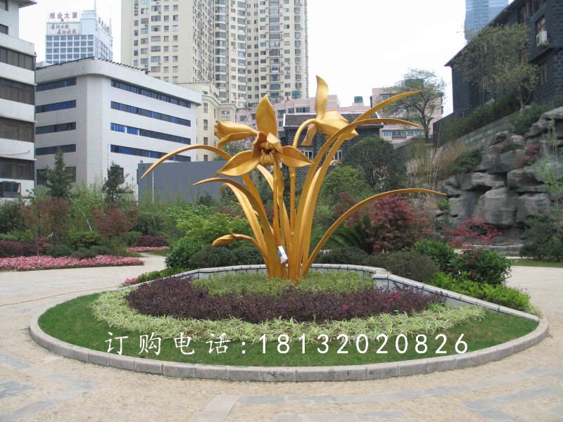 不銹鋼蘭花雕塑，廣場(chǎng)不銹鋼花卉雕塑 (2)