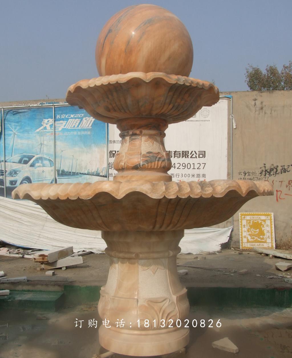 大型風(fēng)水球噴泉，晚霞紅風(fēng)水球石雕 (1)