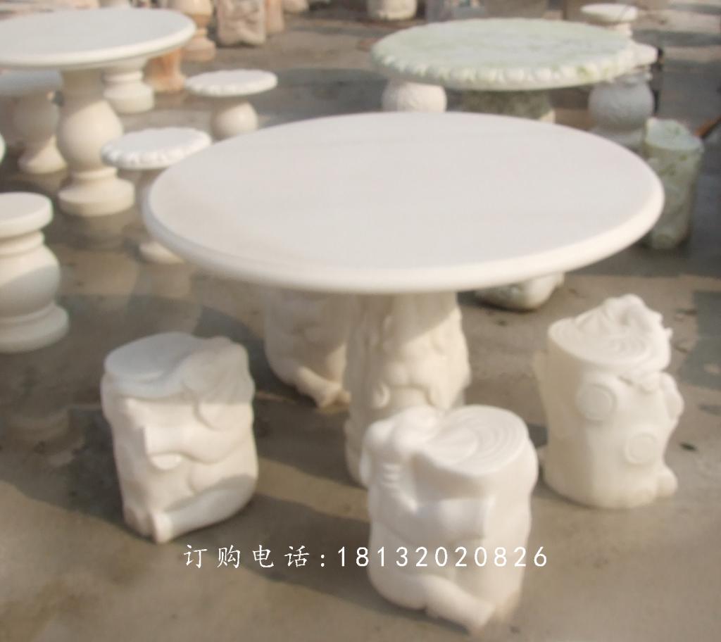 漢白玉圓桌石雕，漢白玉象凳石雕 (1)