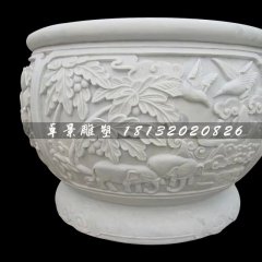 白色石頭水缸，漢白玉石水缸