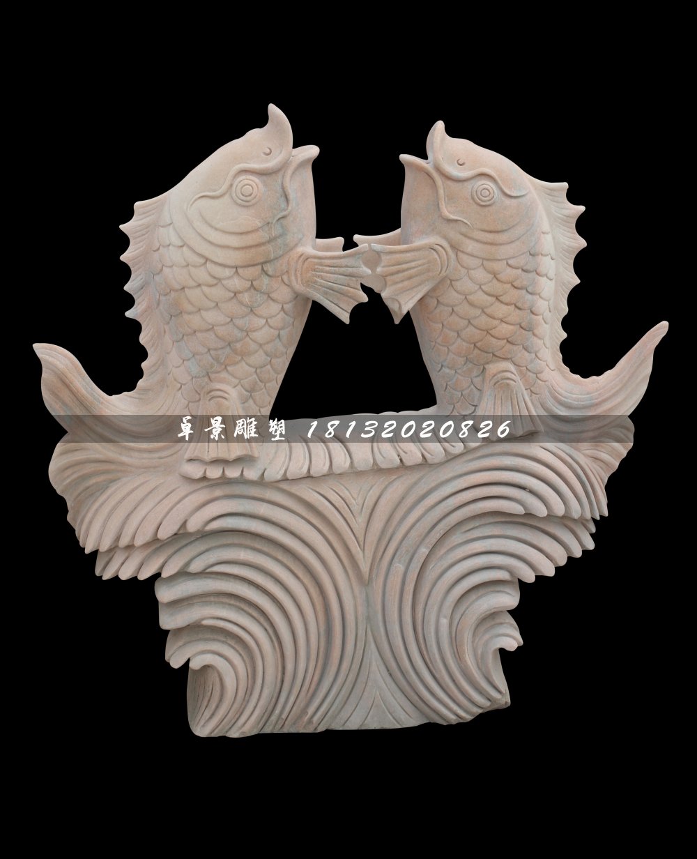 雙魚(yú)石雕，公園石雕魚(yú)噴泉