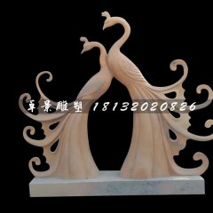 孔雀石雕，晚霞紅孔雀雕塑