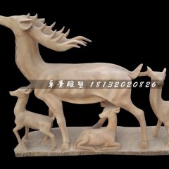 晚霞紅小鹿石雕，母子鹿石雕
