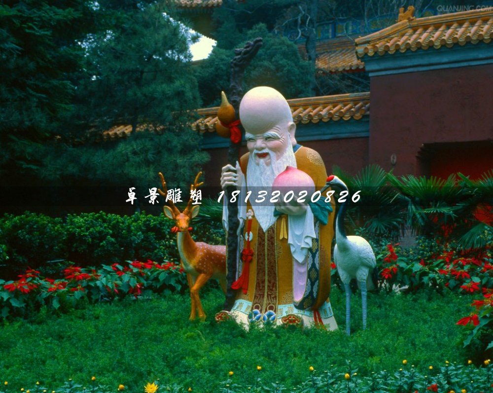 老壽星雕塑，玻璃鋼彩繪神仙雕塑