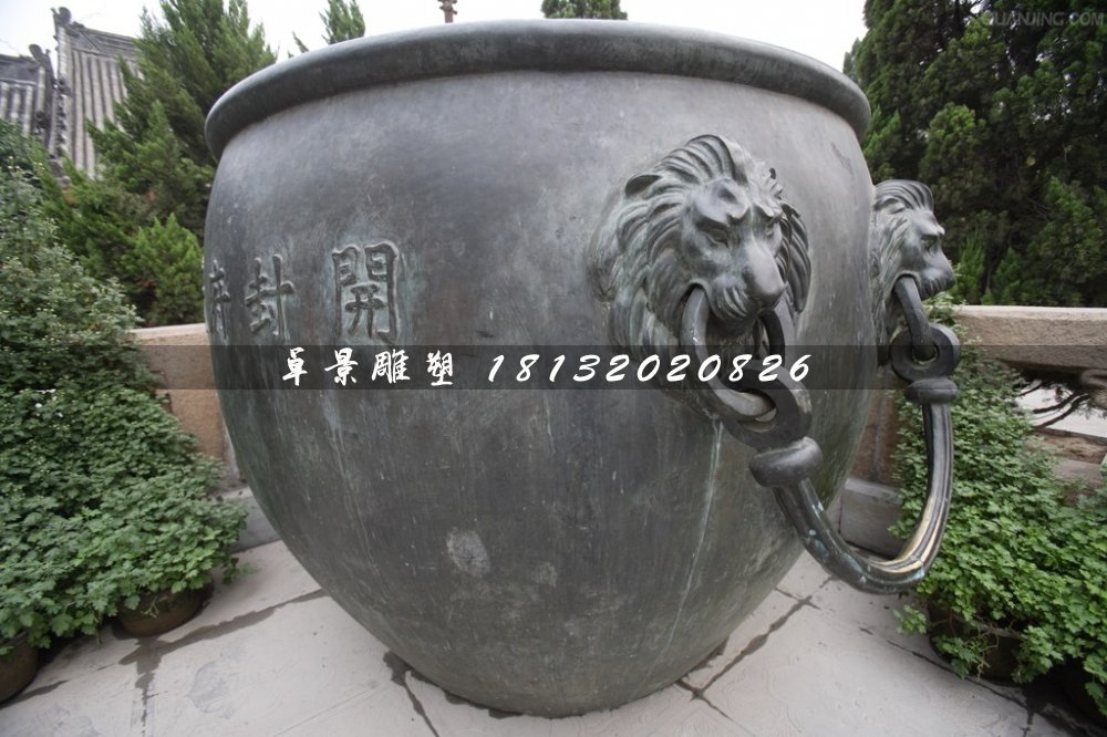 水缸銅雕，圓形青銅水缸