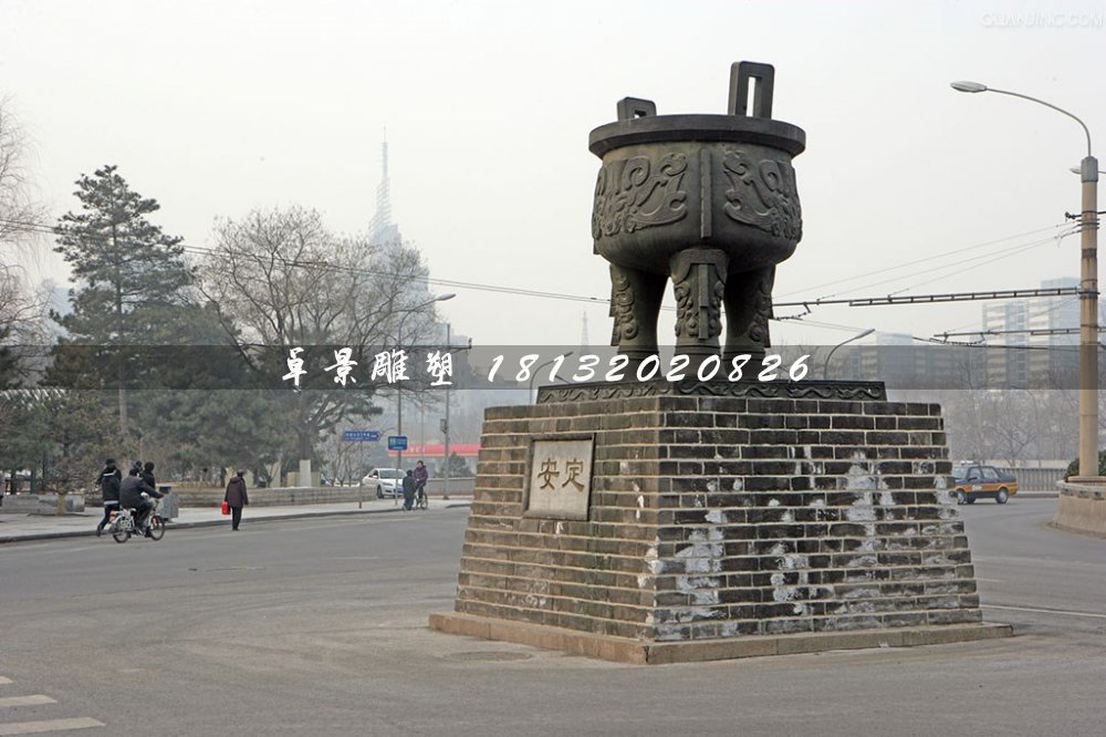 安定銅雕，廣場(chǎng)三足銅鼎雕塑