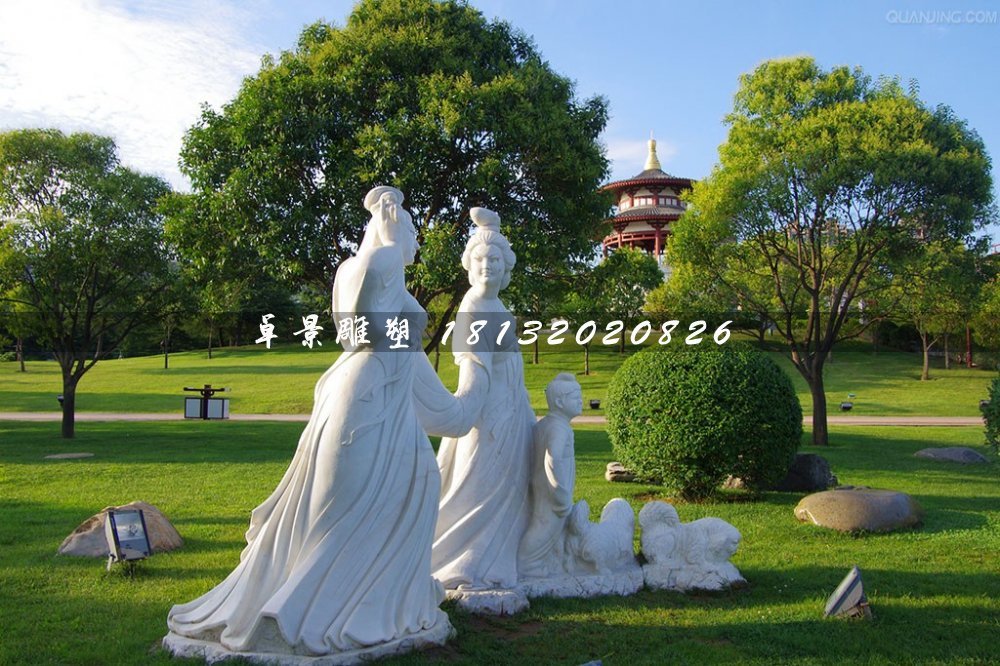 古代美女石雕，公園漢白玉人物雕塑