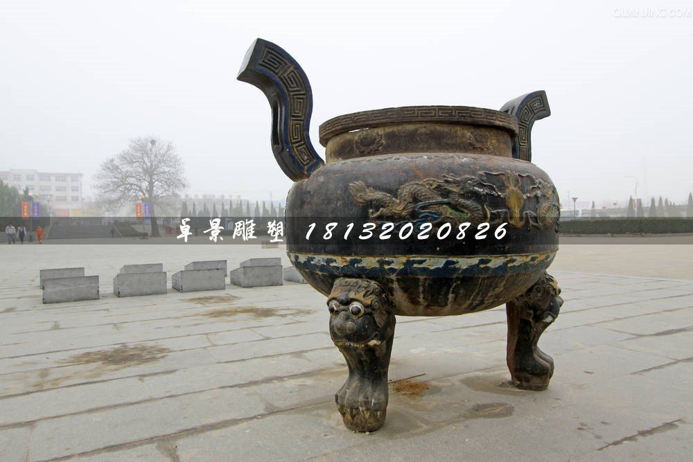 三足香爐銅雕，廣場銅香爐雕塑