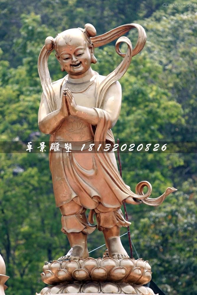 善財(cái)童子銅雕，寺廟善財(cái)童子銅雕