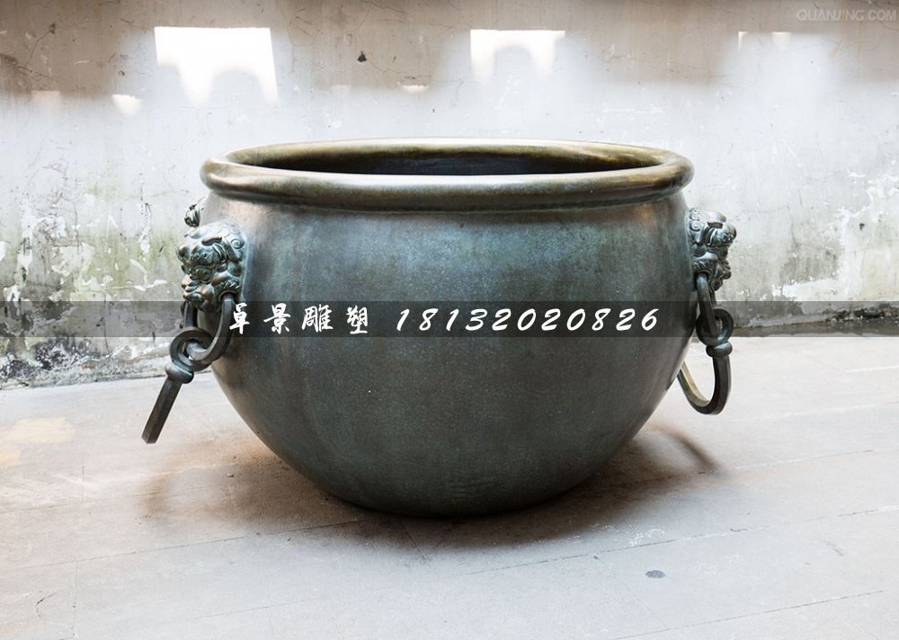 水缸銅雕，仿古銅水缸