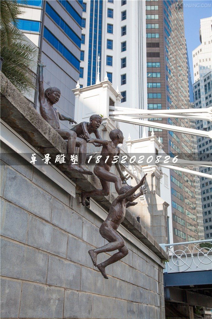 小孩跳水銅雕，街邊景觀銅雕