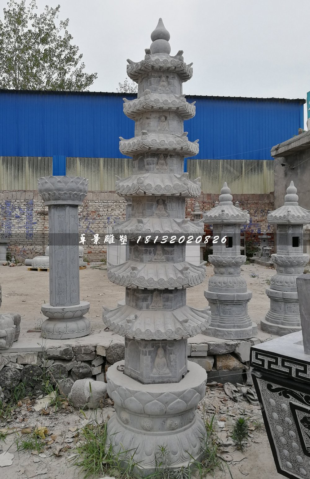 佛塔石雕，寺廟青石佛塔 (2)
