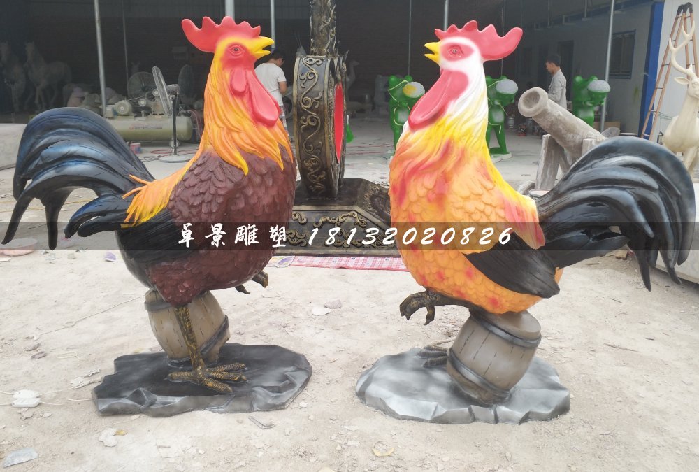 公雞雕塑，玻璃鋼彩繪動(dòng)物雕塑 (1)