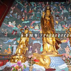 鎏金銅佛像，觀音與善財(cái)龍女銅雕