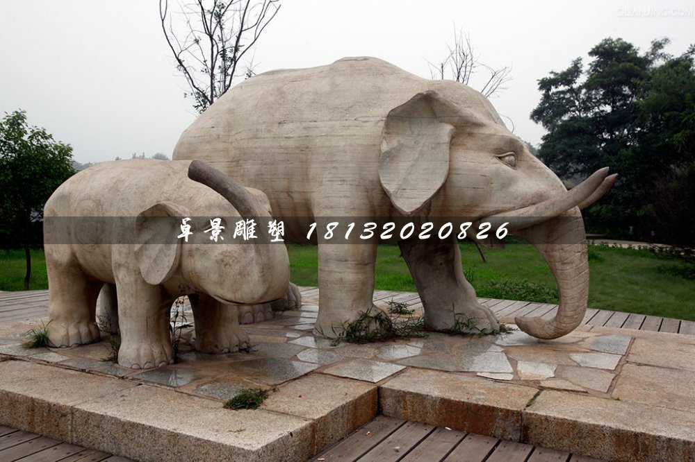 母子象石雕，公園動(dòng)物石雕