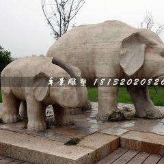 母子象石雕，公園動物石雕