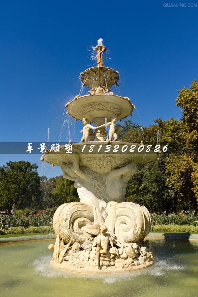 噴泉石雕，公園人物石噴泉