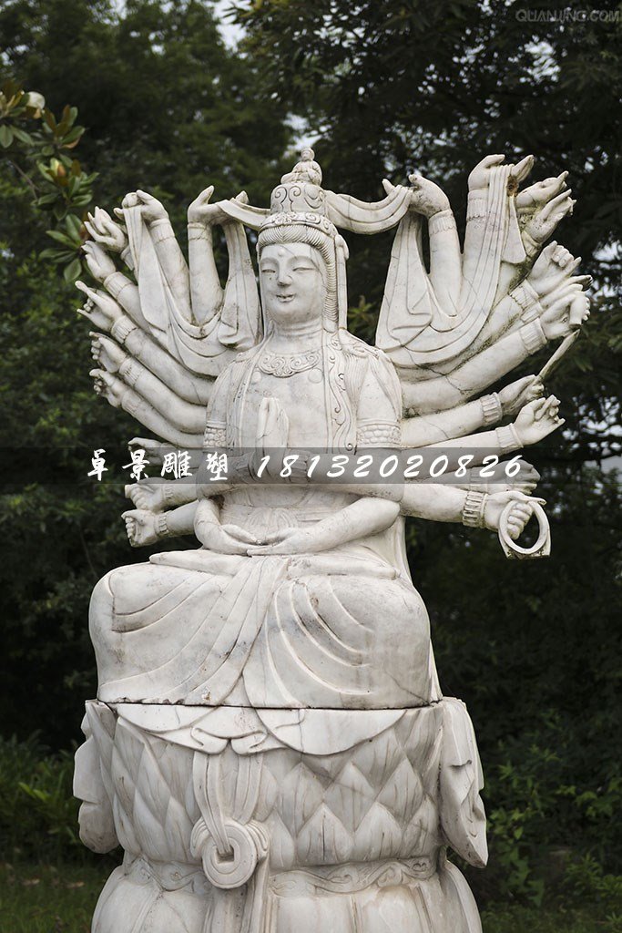 千手觀音石雕，大理石坐式觀音雕塑