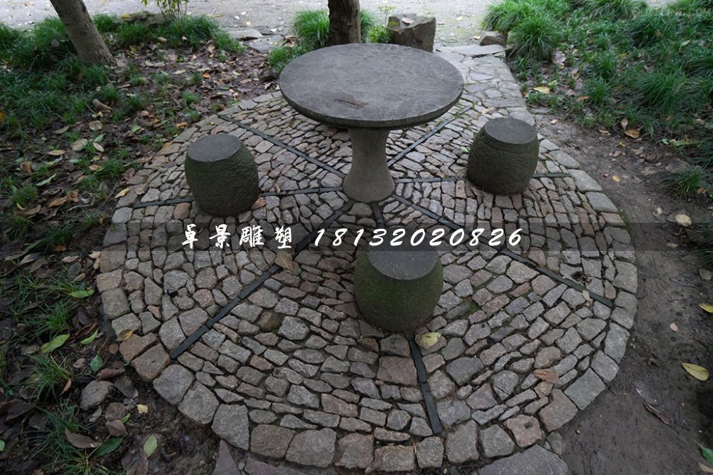 青石圓桌圓凳，公園桌椅石雕