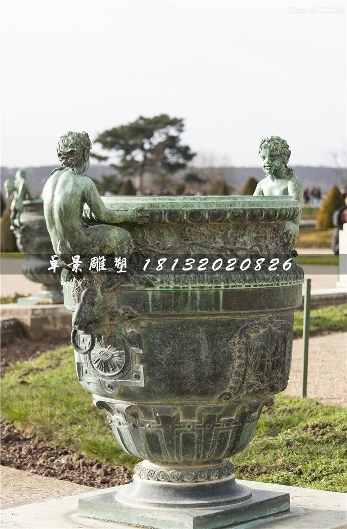 青銅花盆雕塑，公園花缽銅雕
