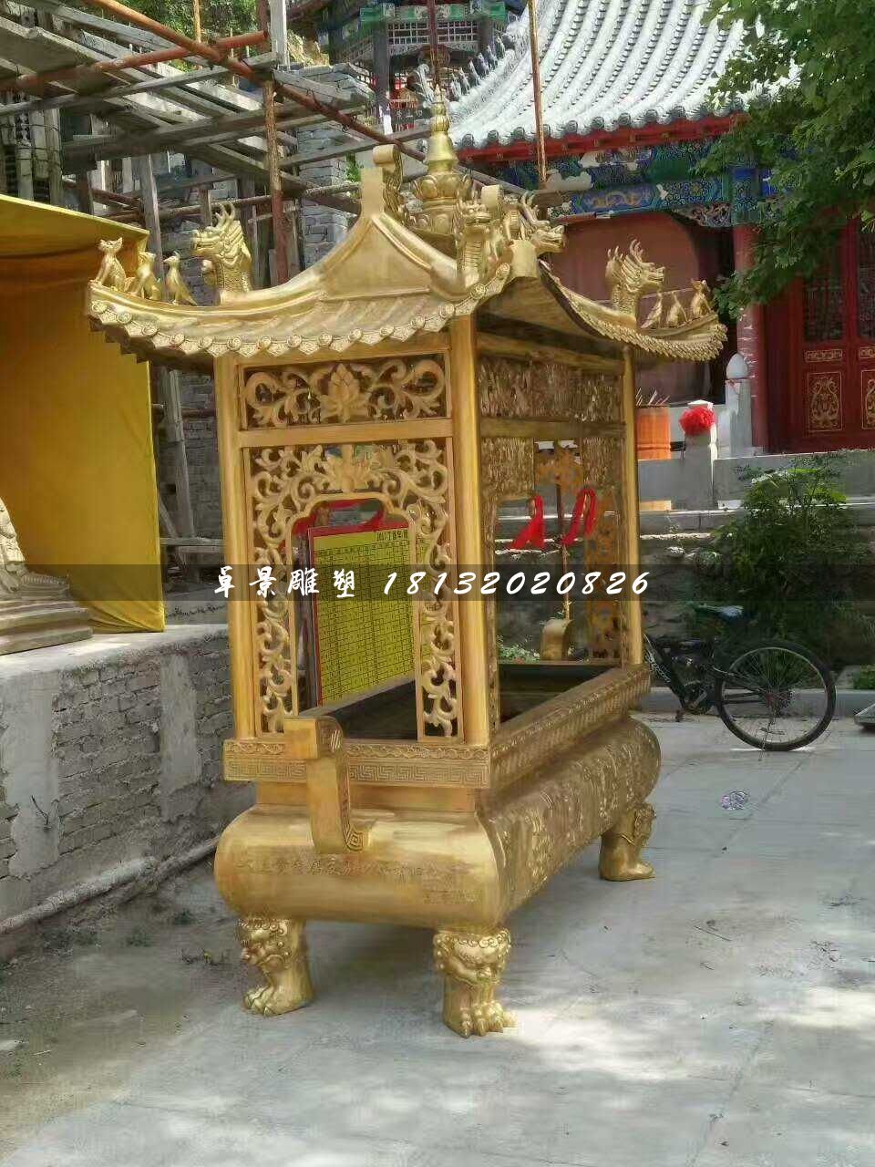 方形香爐銅雕，寺廟銅香爐
