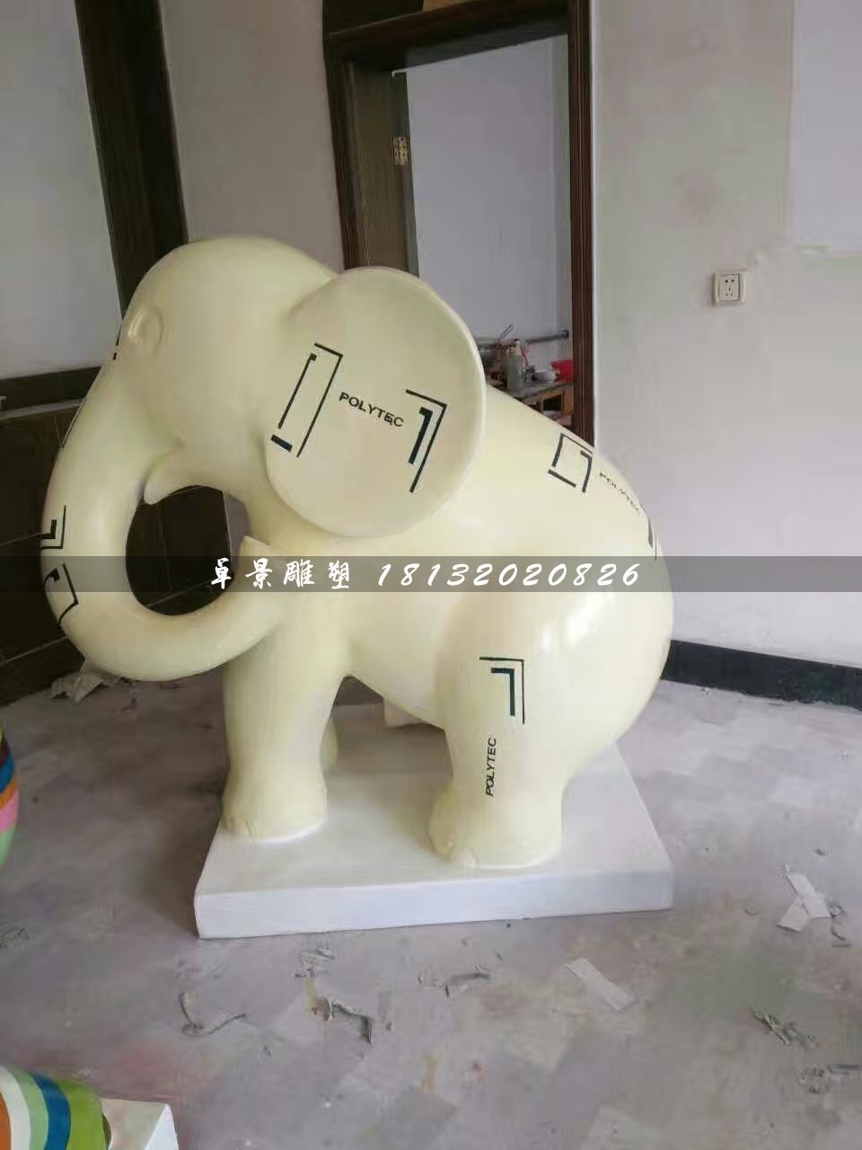 卡通小象雕塑，玻璃鋼彩繪動物雕塑 (7)