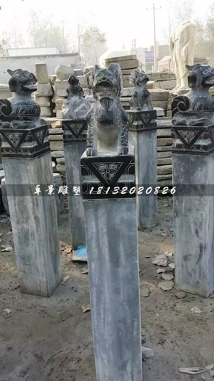 青石拴馬柱，仿古拴馬樁雕塑 (2)
