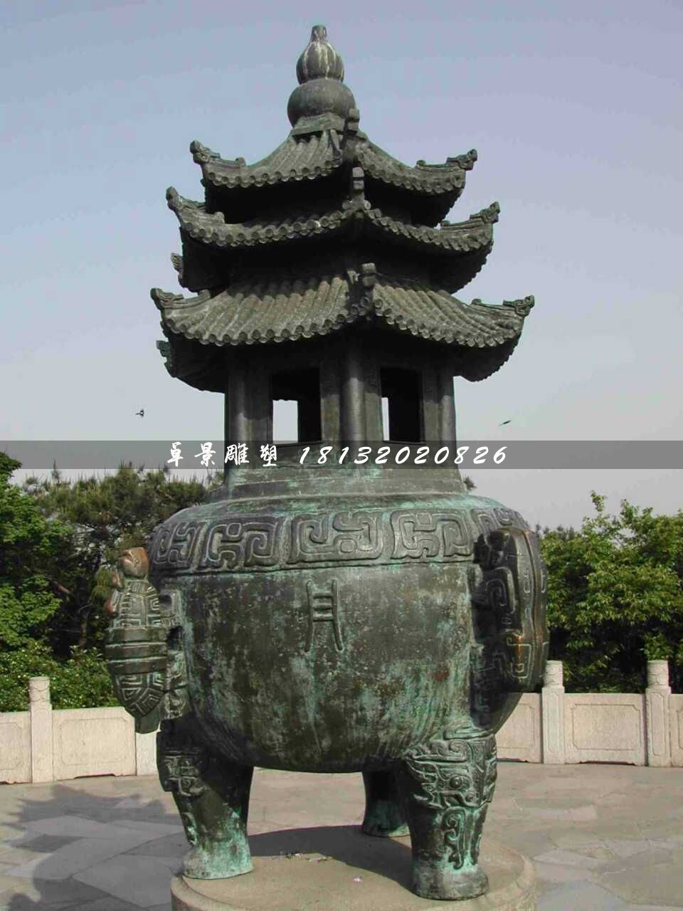 青銅香爐雕塑，寺廟香爐雕塑