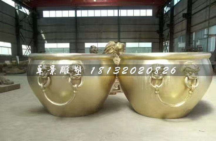銅水缸雕塑，圓形水缸銅雕